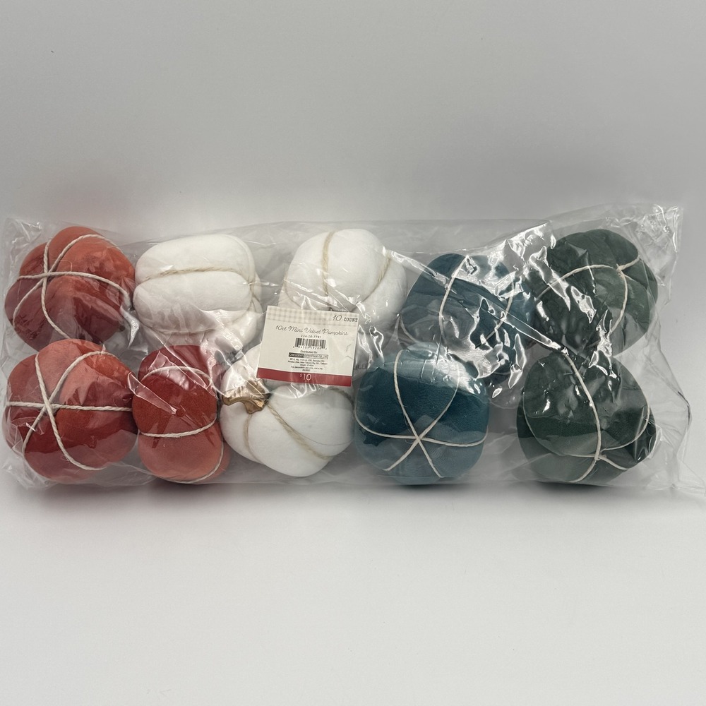 10 Count Mini Velvet Pumpkins Rust Cream Green Fall Table Decor Twine NWT